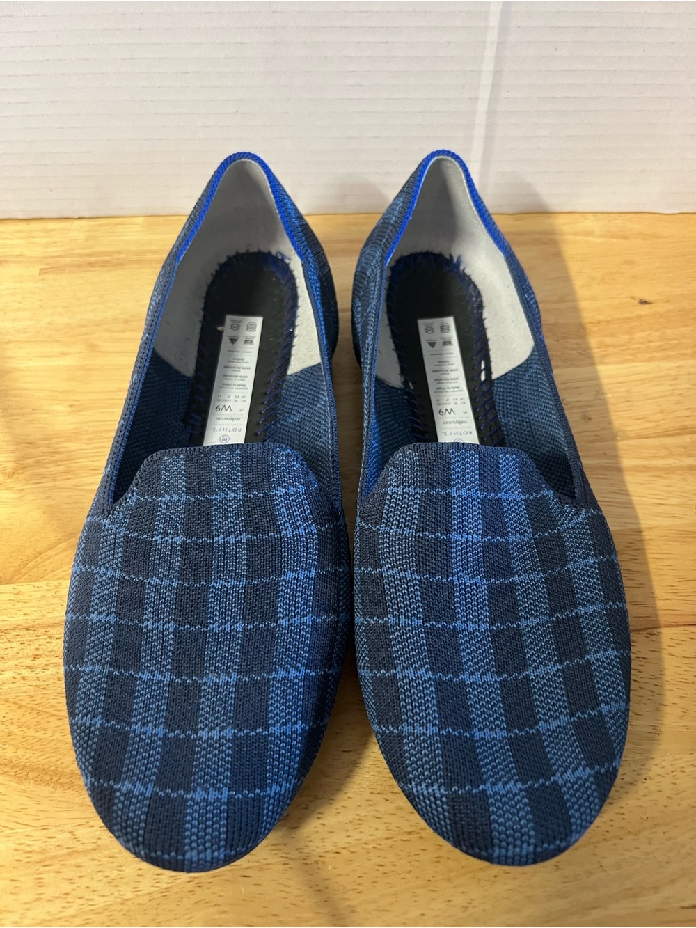 Rothy's Men's Navy and Royal Blue Plaid Slip-On Loafers